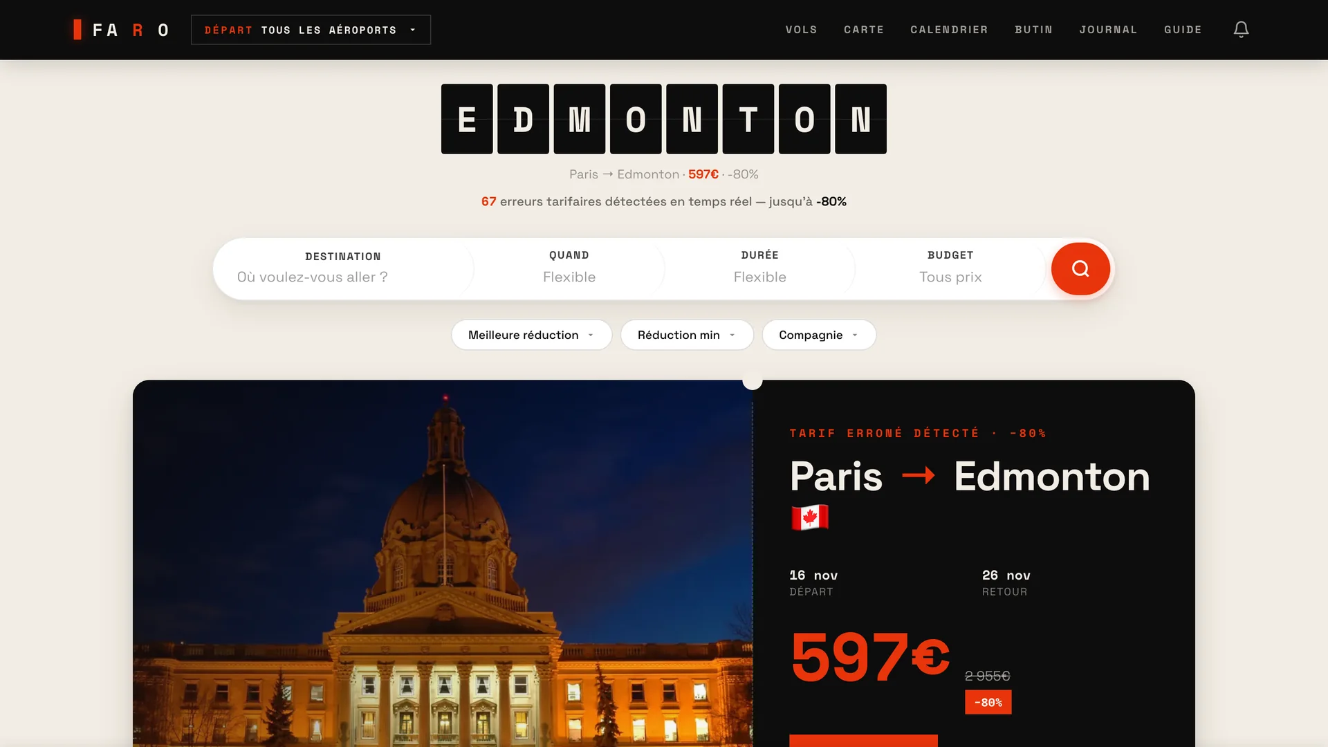 Faro preview, a flight error fare detection platform