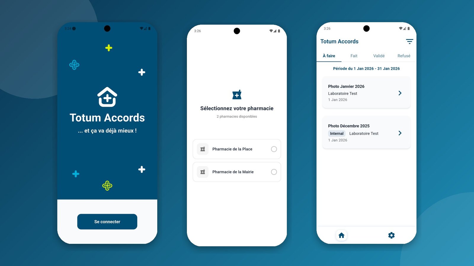 Screenshots of the Totum Accords app