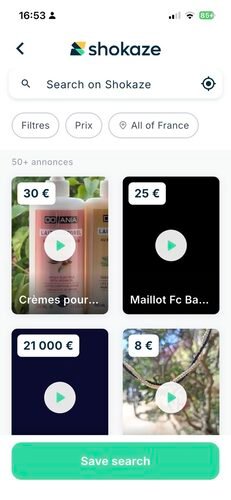 Shokaze search results with price and location filters