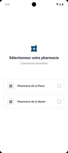 Pharmacy selection screen for the connected user