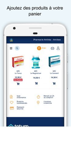 Product catalog inside Totum Pharmacien with prices and deals
