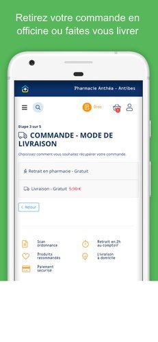 Pick-up in store vs. home delivery selection screen